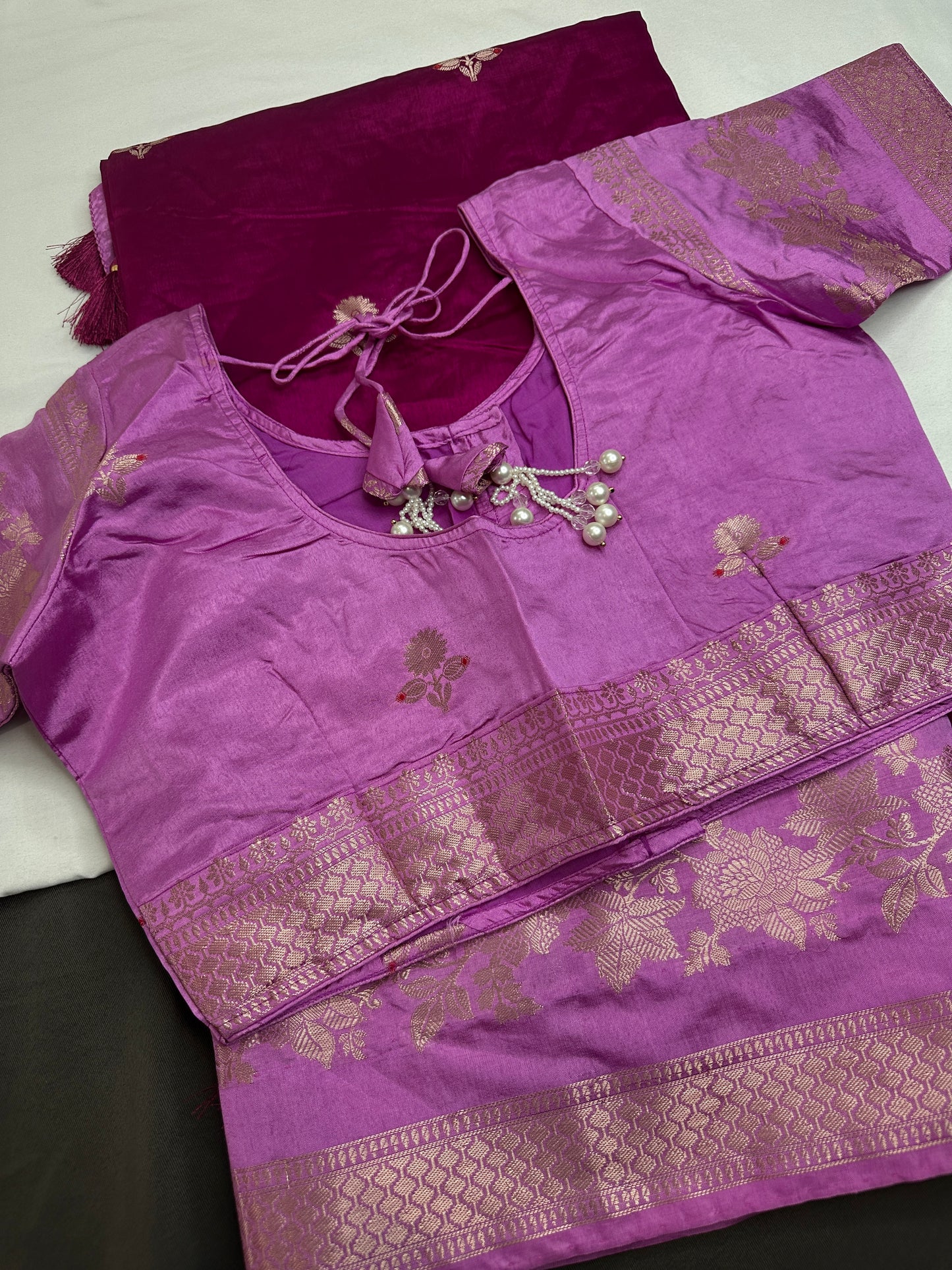 Pink lavender Raw Mango Light Weight Silk Saree - 