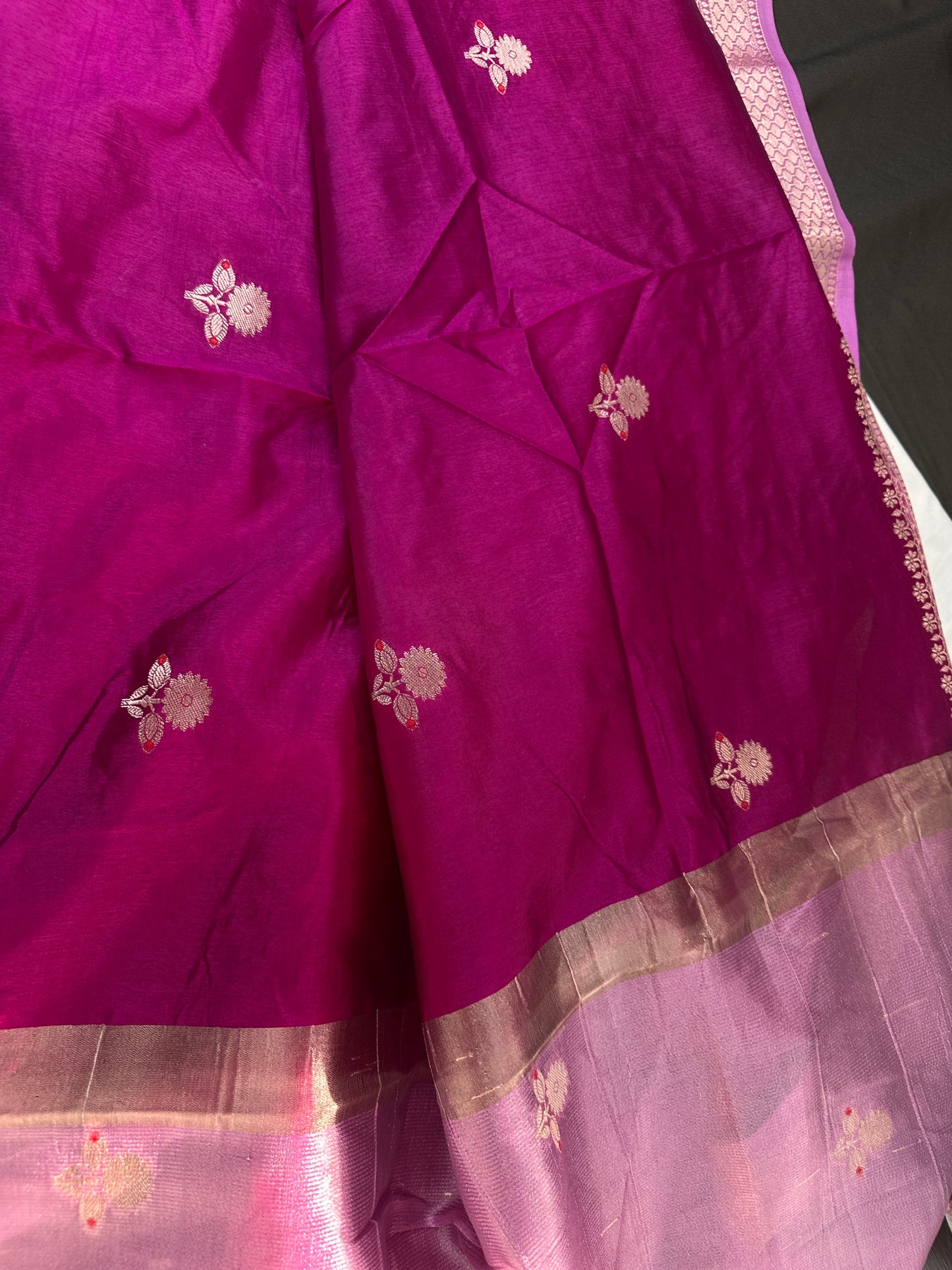 Pink lavender Raw Mango Light Weight Silk Saree - 