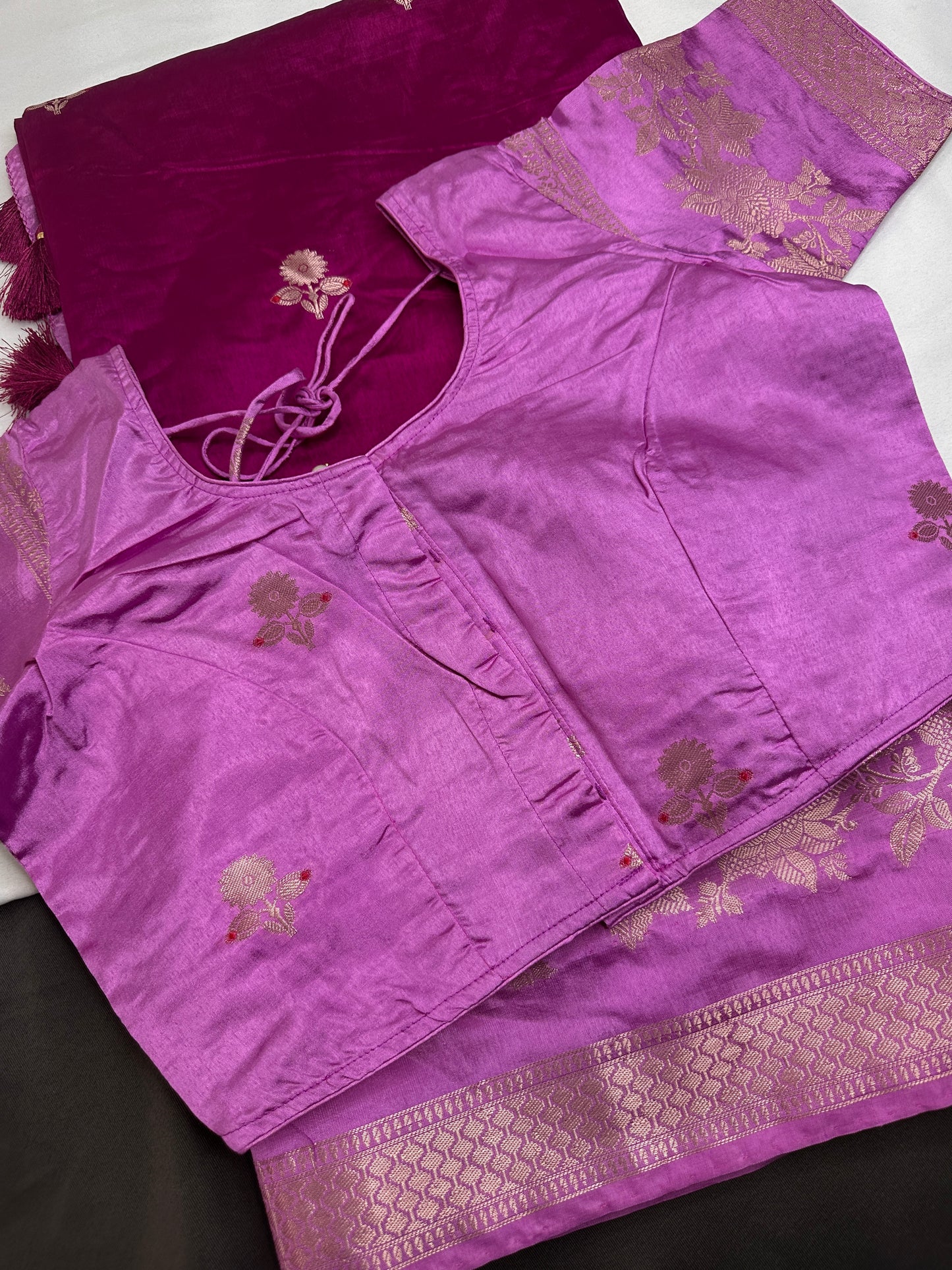 Pink lavender Raw Mango Light Weight Silk Saree - 