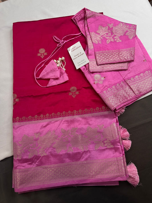 Pink Raw Mango Light Weight Silk Saree - 