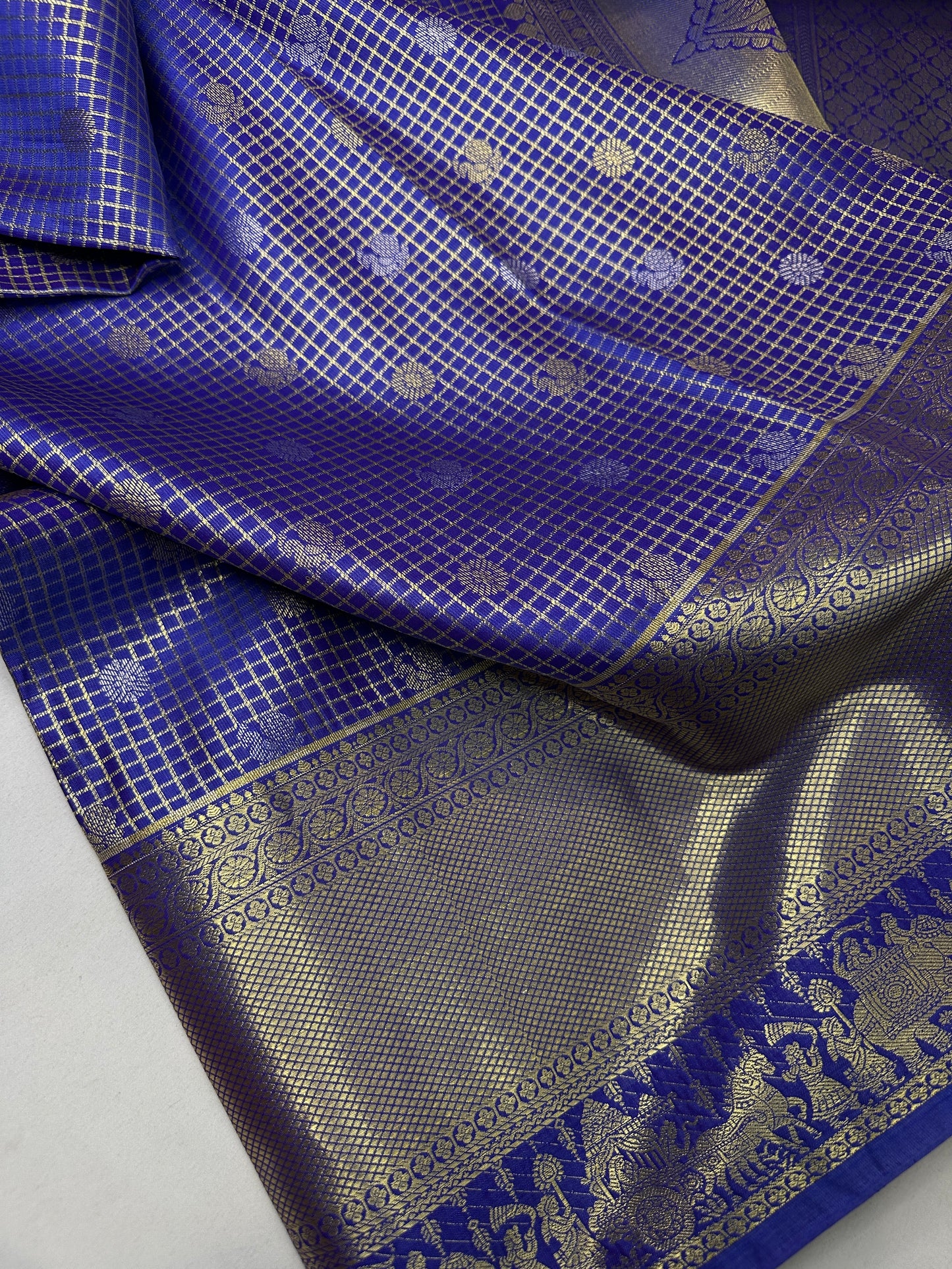 Semi Kanchi Palki Bharat Blue Checks Saree - 