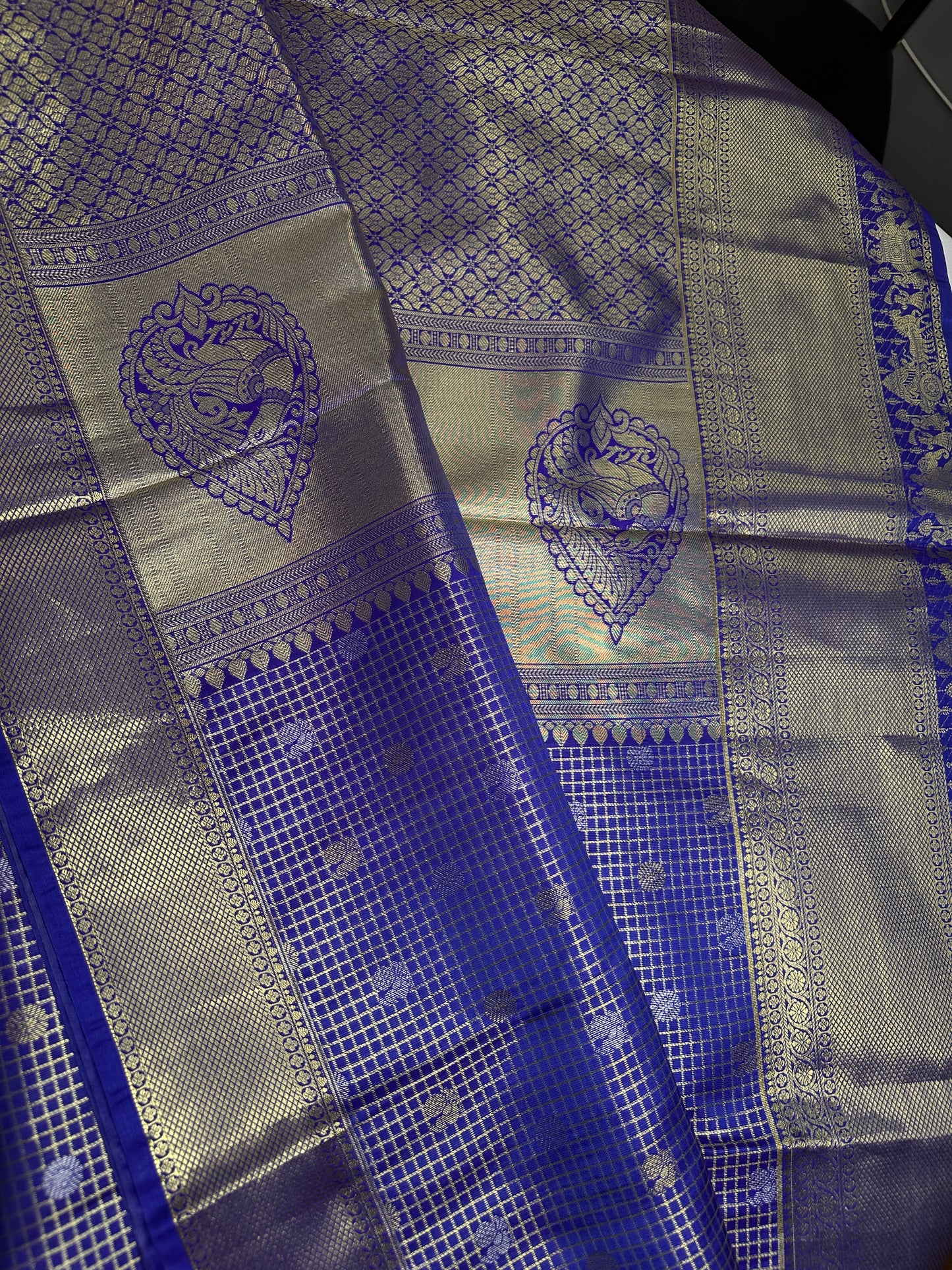 Semi Kanchi Palki Bharat Blue Checks Saree - 