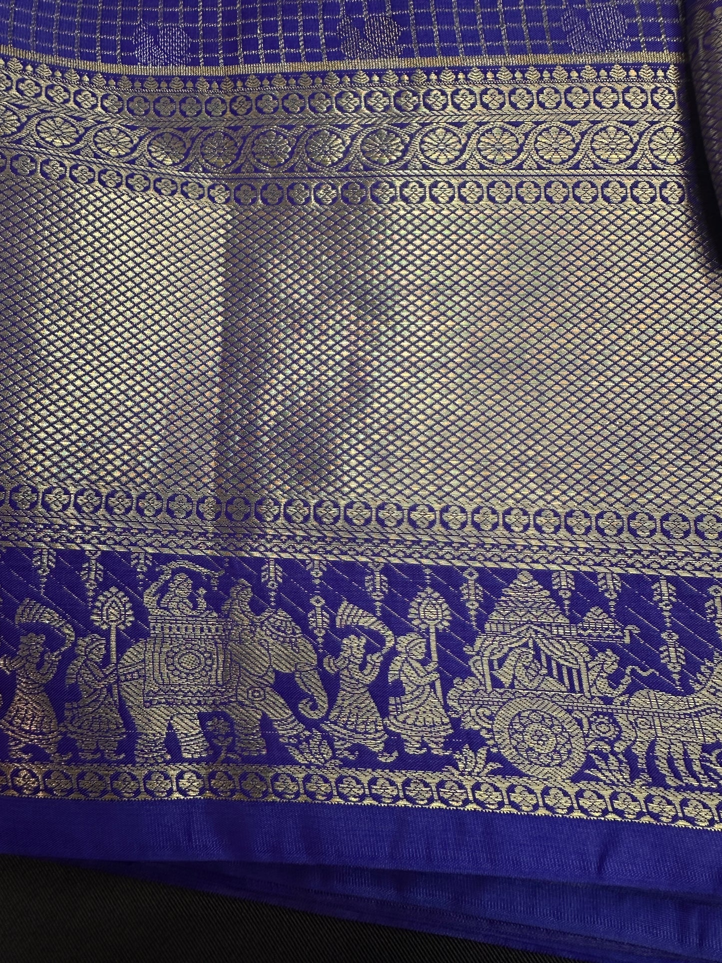Semi Kanchi Palki Bharat Blue Checks Saree - 