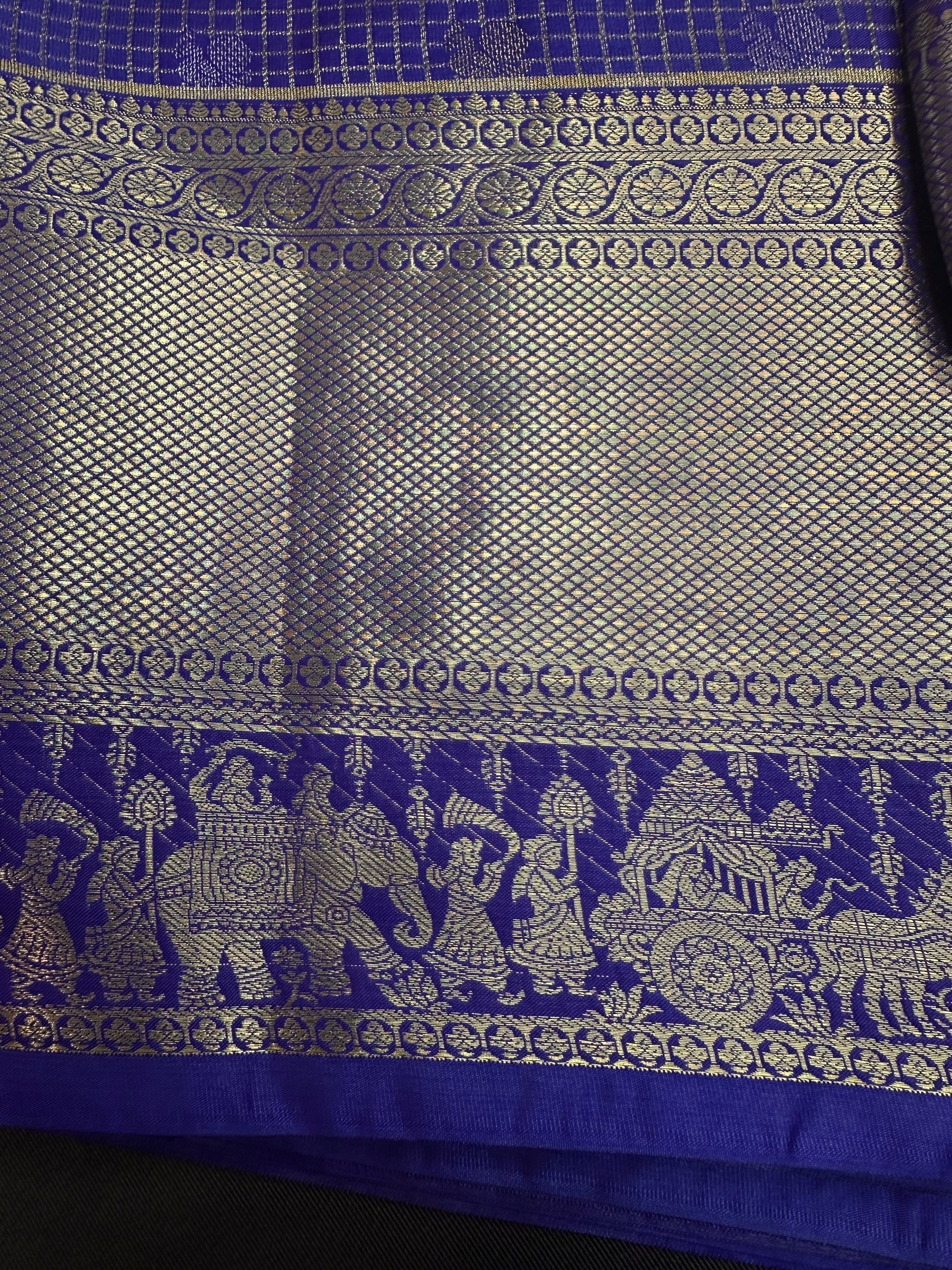 Semi Kanchi Palki Bharat Blue Checks Saree - 