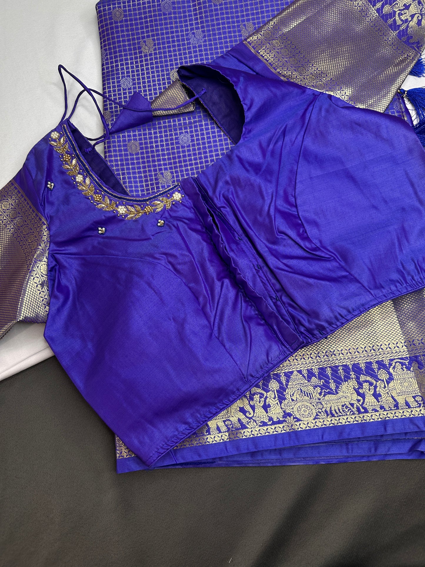 Semi Kanchi Palki Bharat Blue Checks Saree - 
