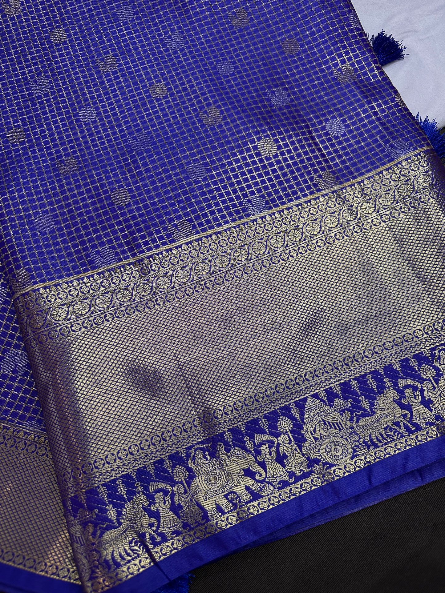 Semi Kanchi Palki Bharat Blue Checks Saree - 