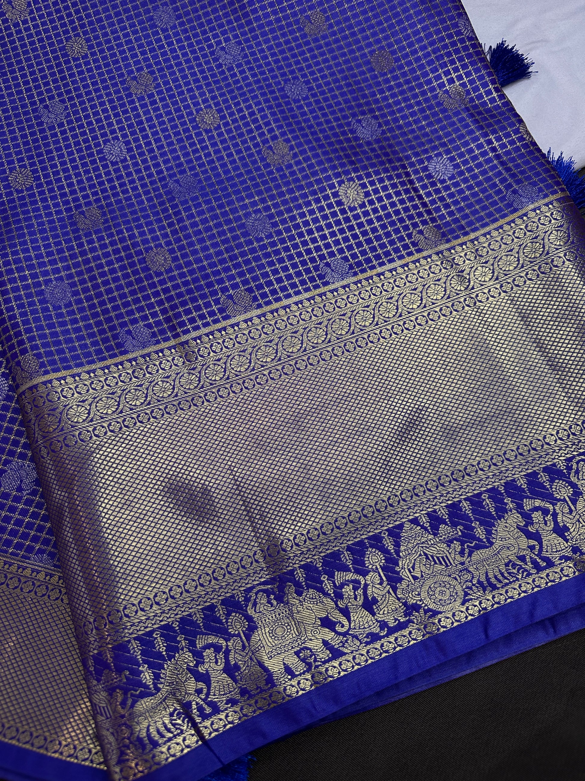 Semi Kanchi Palki Bharat Blue Checks Saree - 