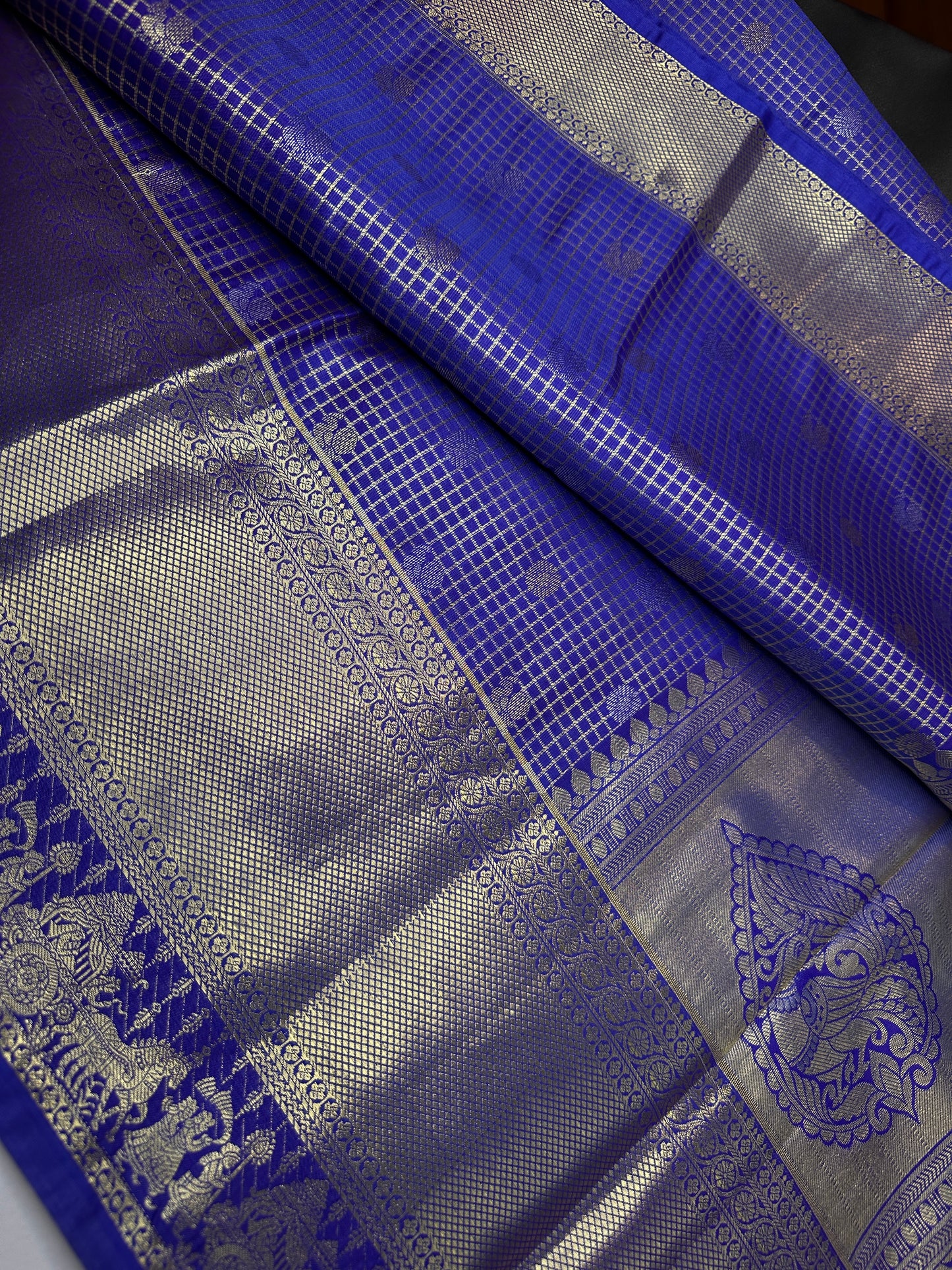Semi Kanchi Palki Bharat Blue Checks Saree - 