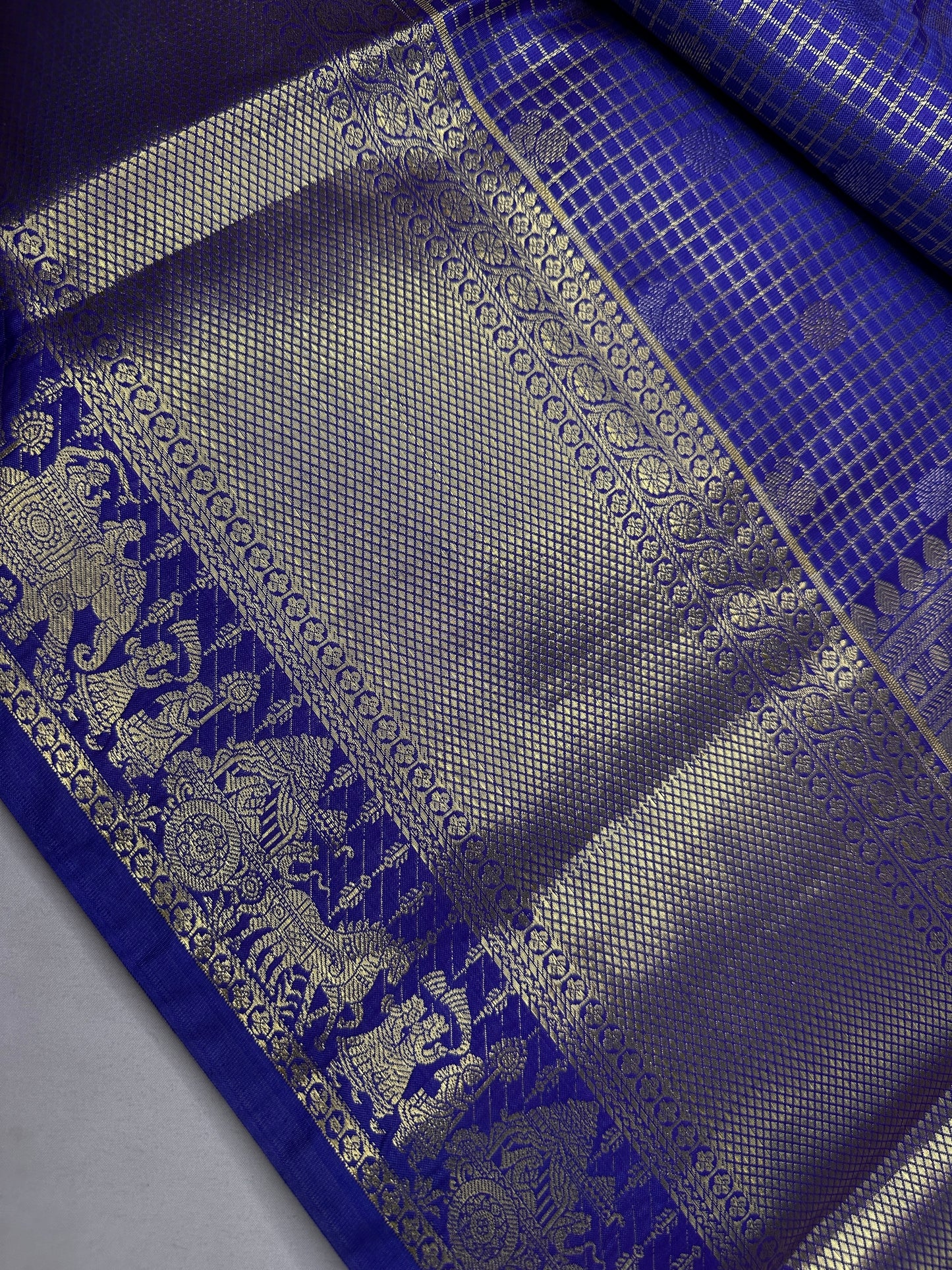 Semi Kanchi Palki Bharat Blue Checks Saree - 
