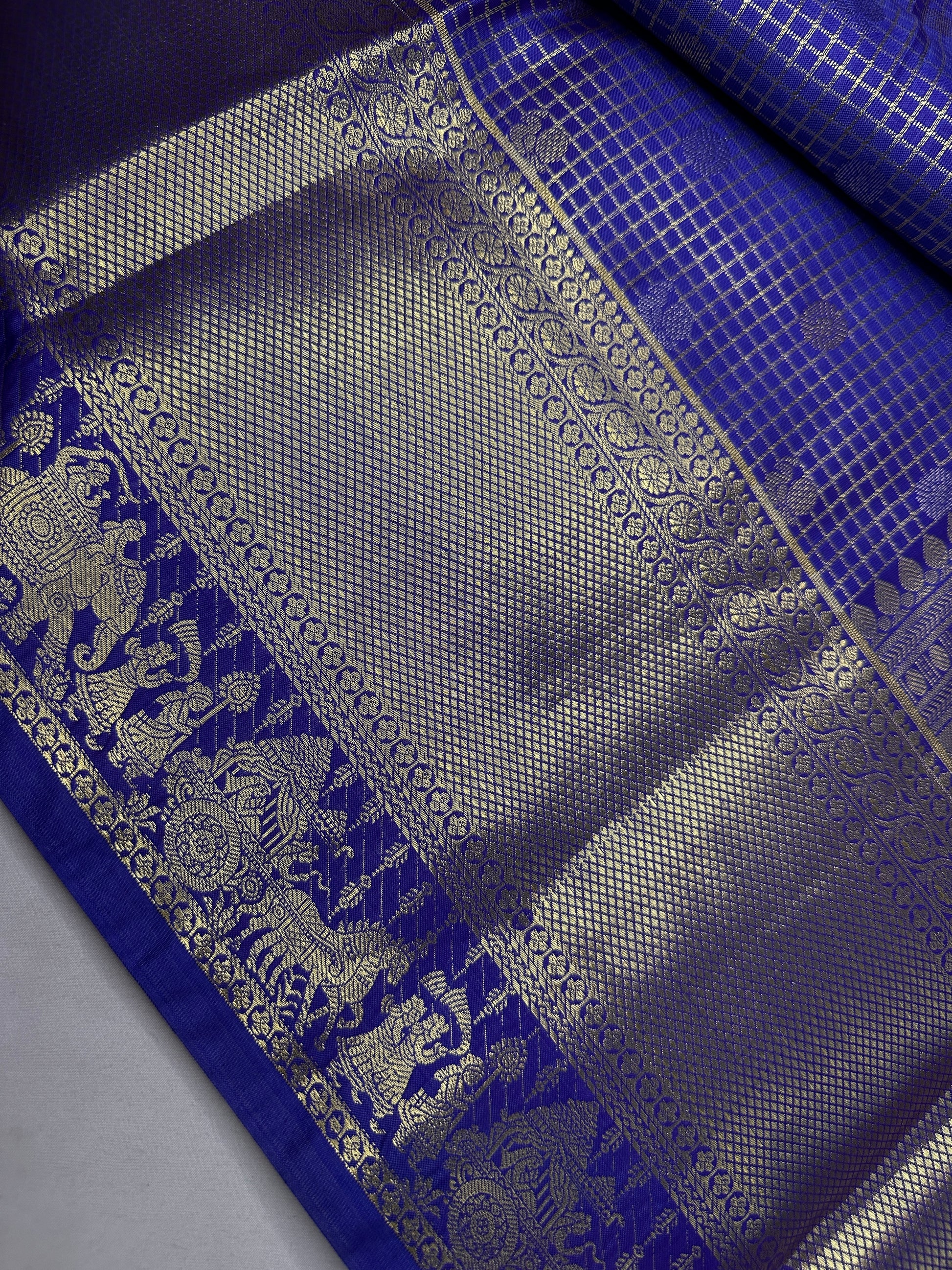 Semi Kanchi Palki Bharat Blue Checks Saree - 