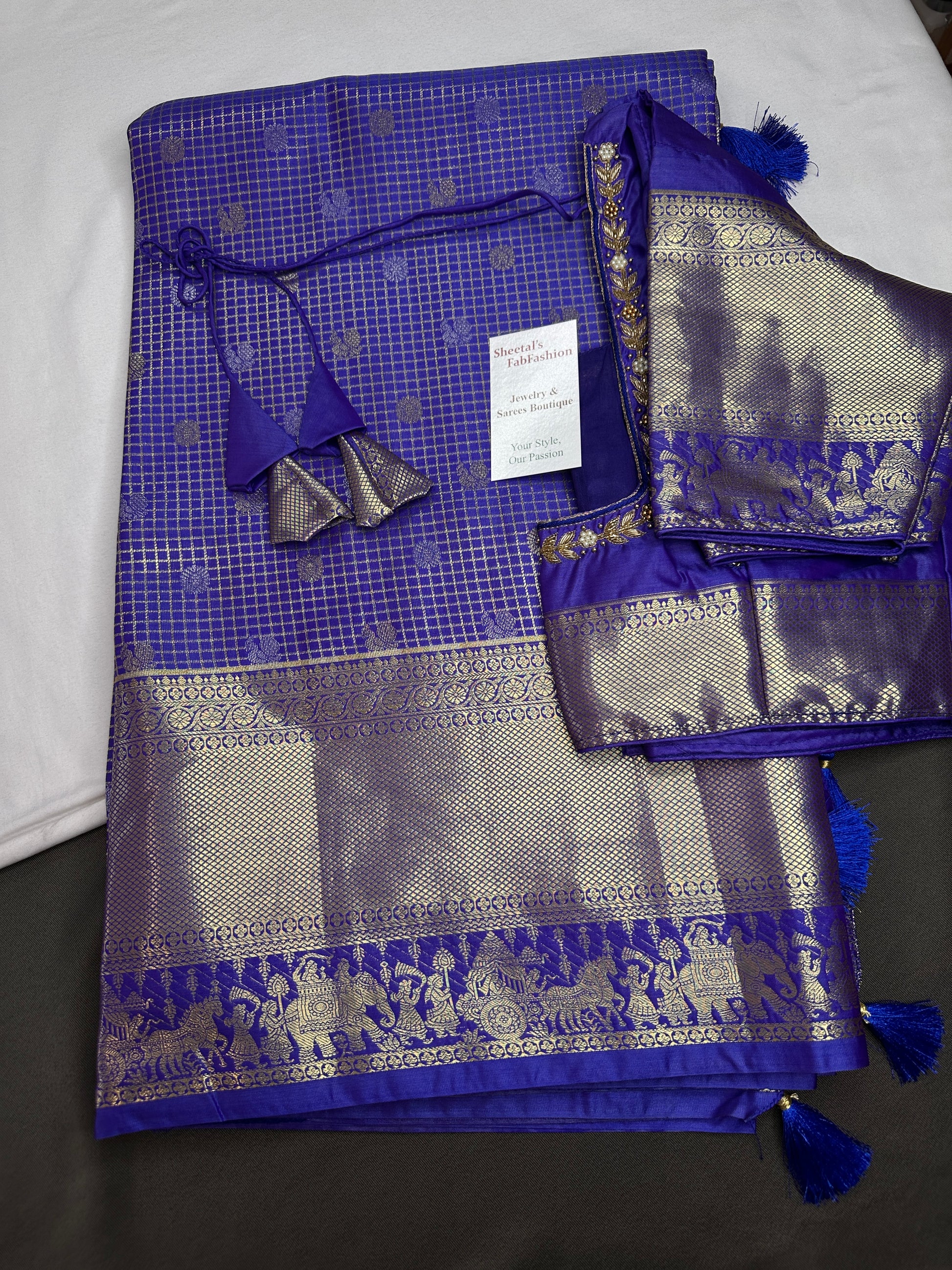 Semi Kanchi Palki Bharat Blue Checks Saree - 
