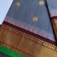 Semi Gadwal Checks Grey Maroon Silk Saree - 