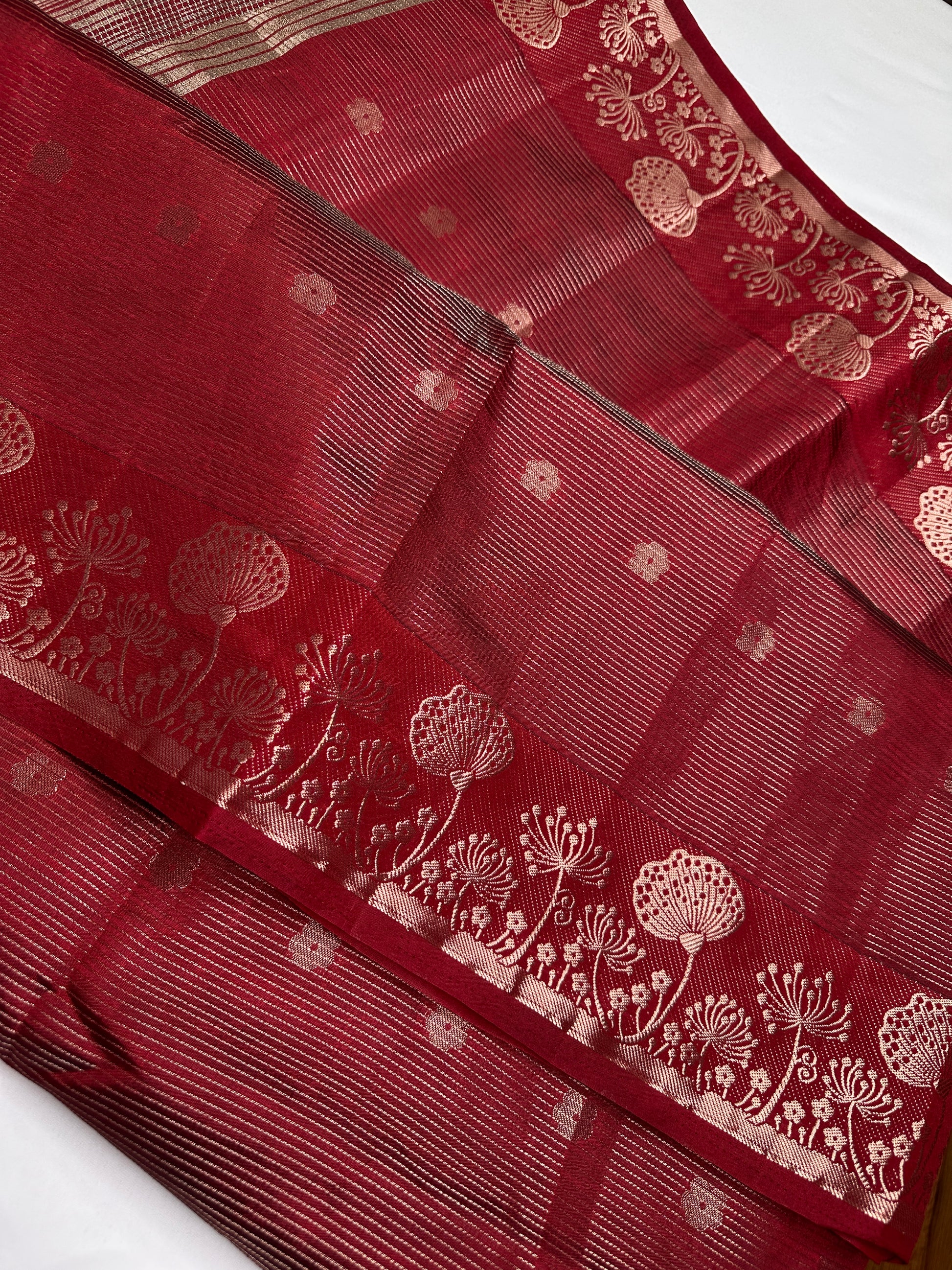 Semi Tussar Silk Maroon Red Saree - 