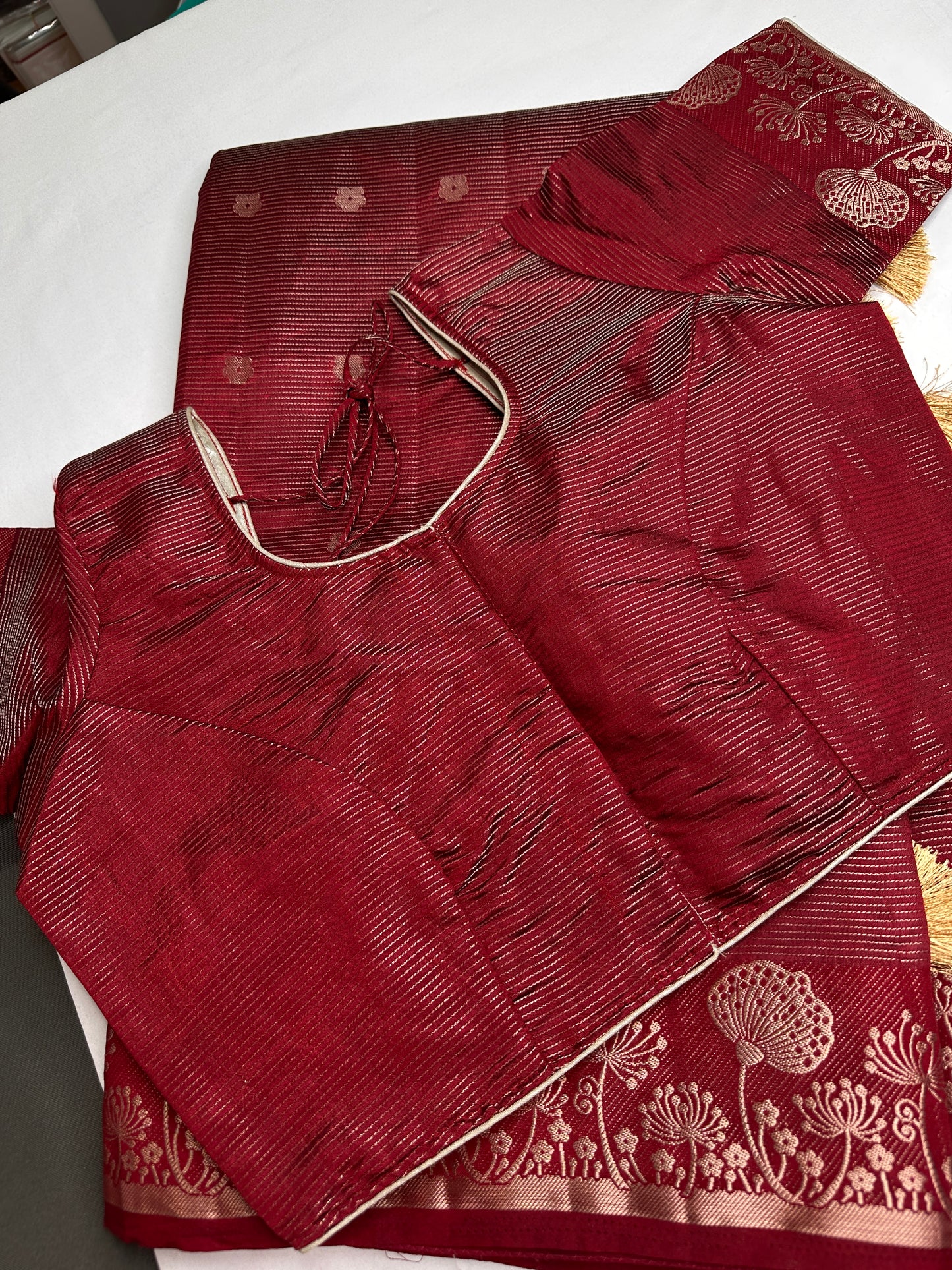 Semi Tussar Silk Maroon Red Saree - 
