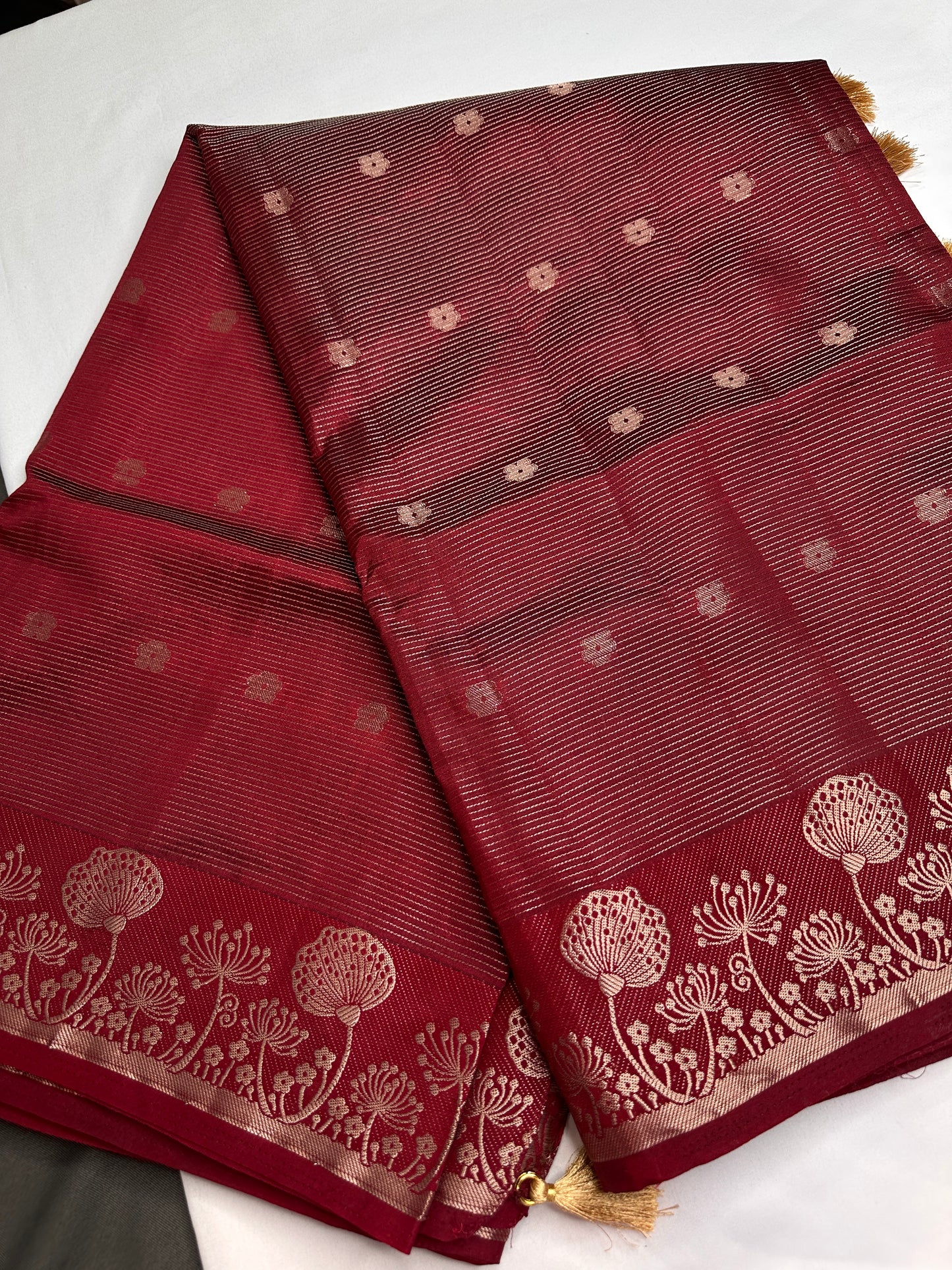 Semi Tussar Silk Maroon Red Saree - 