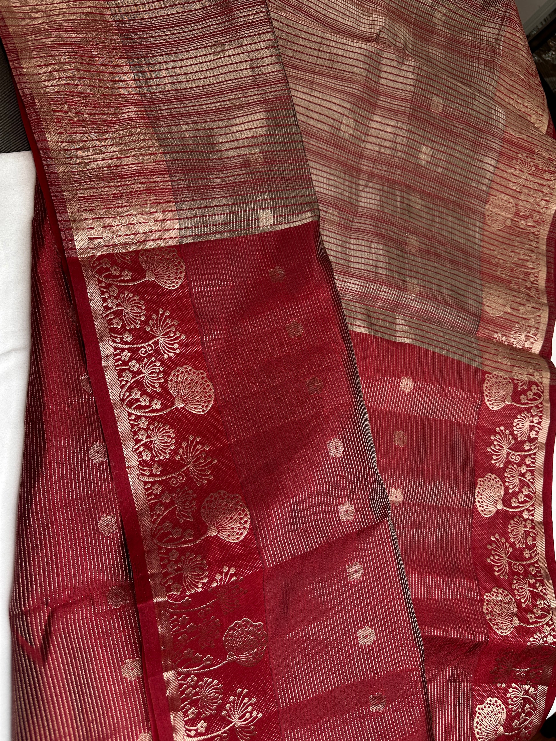 Semi Tussar Silk Maroon Red Saree - 