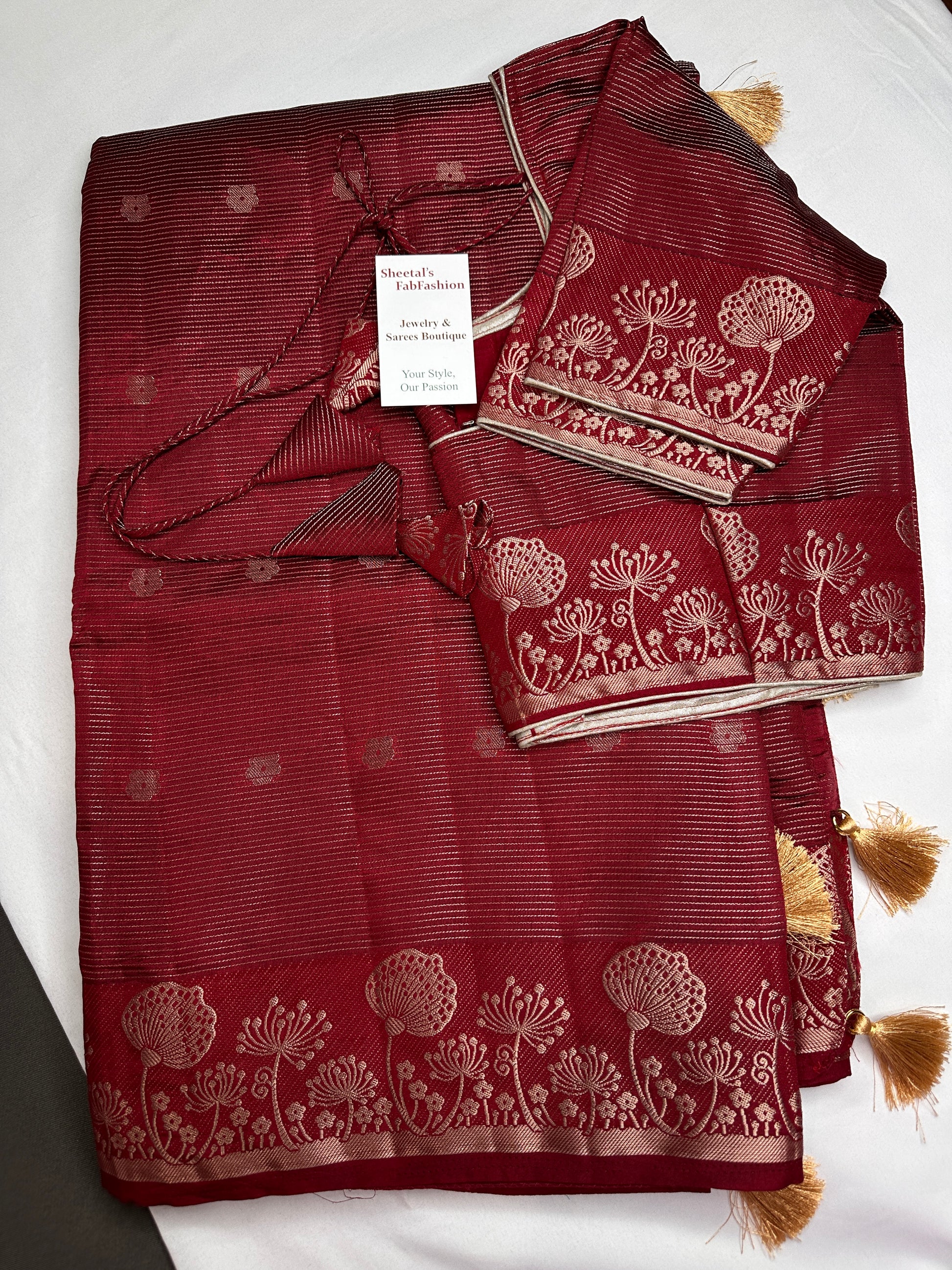 Semi Tussar Silk Maroon Red Saree - 