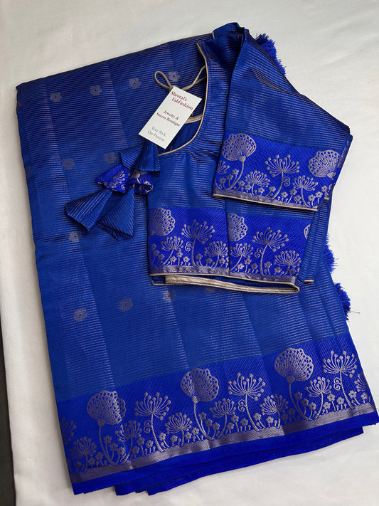 Semi Tussar Silk Blue Saree - 