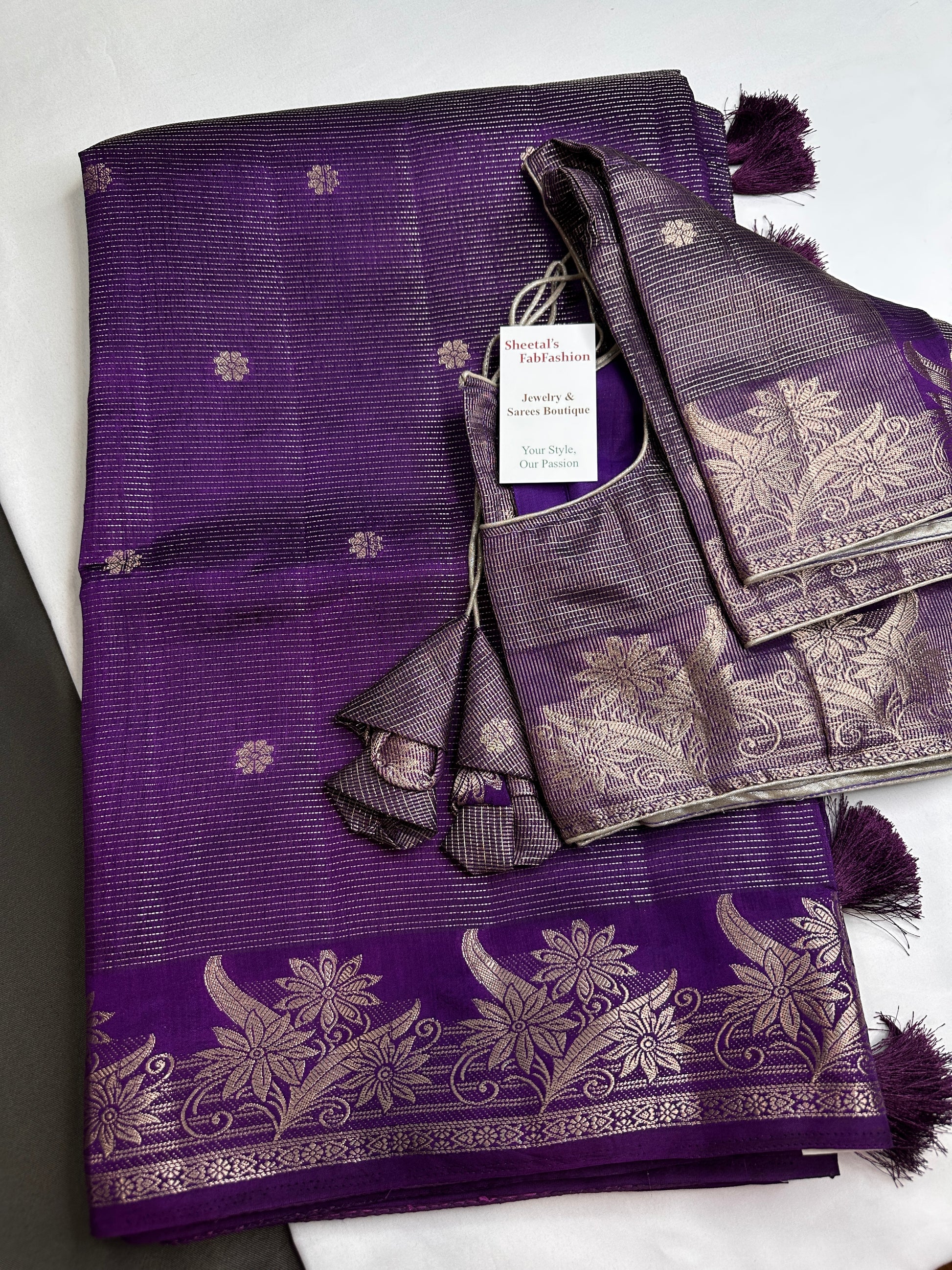 Semi Tussar Silk Purple Saree - 
