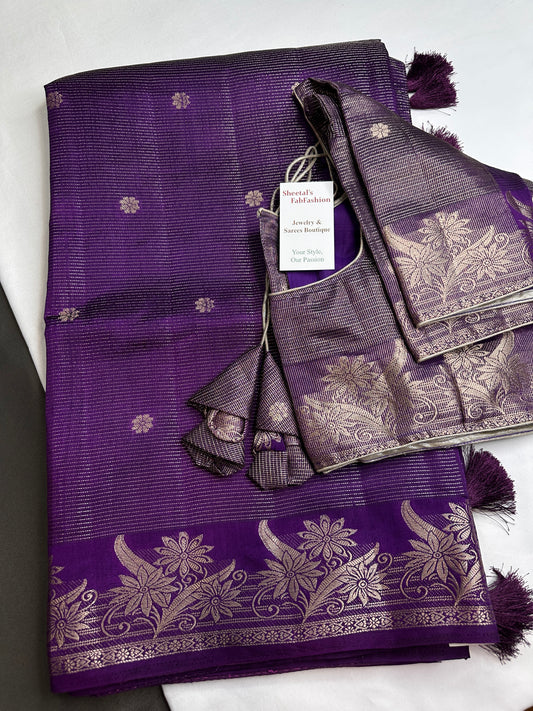 Semi Tussar Silk Purple Saree - 