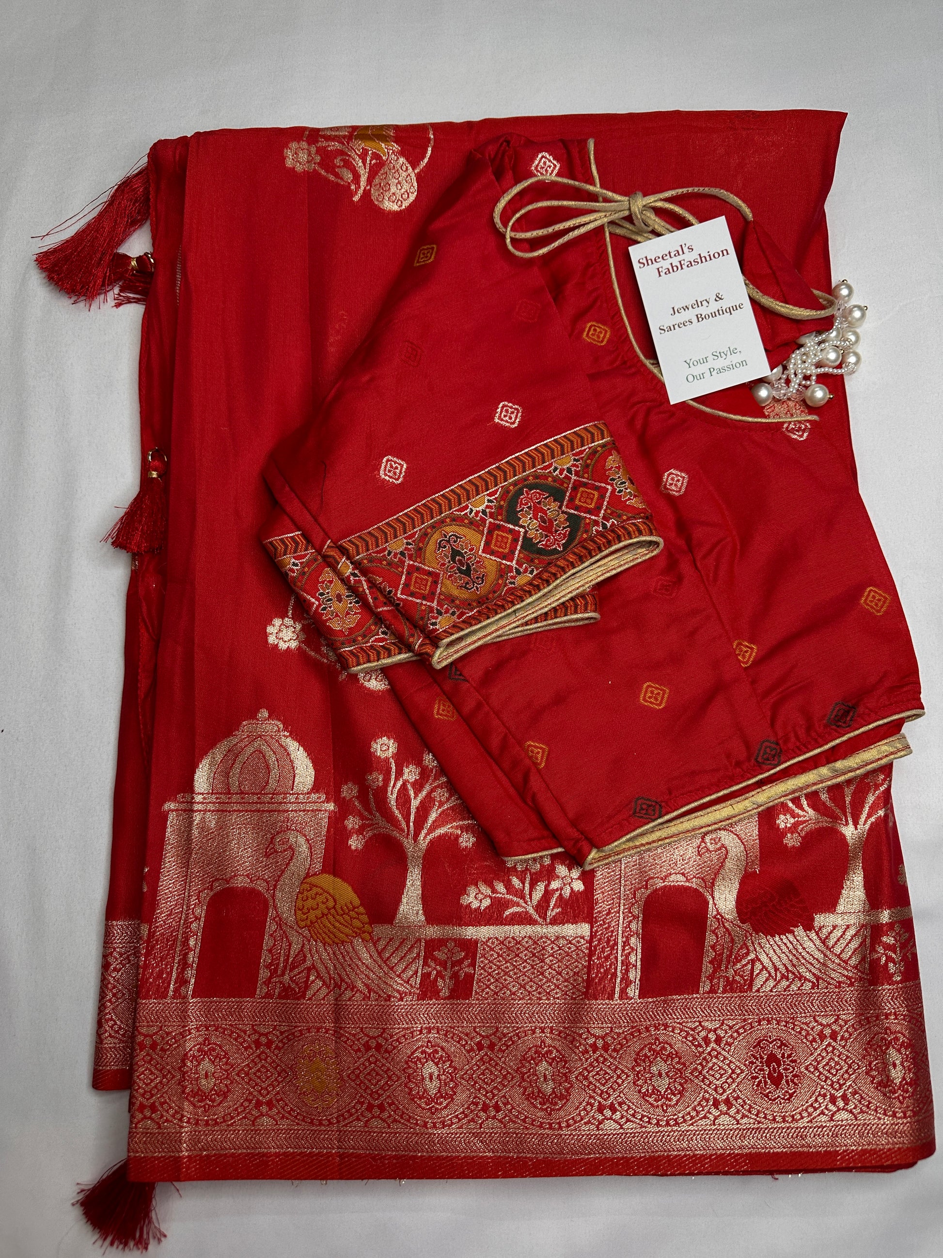Soft Silk Semi Banarsi Red Saree - 