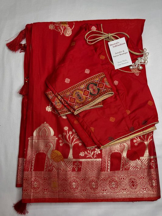 Soft Silk Semi Banarsi Red Saree - 