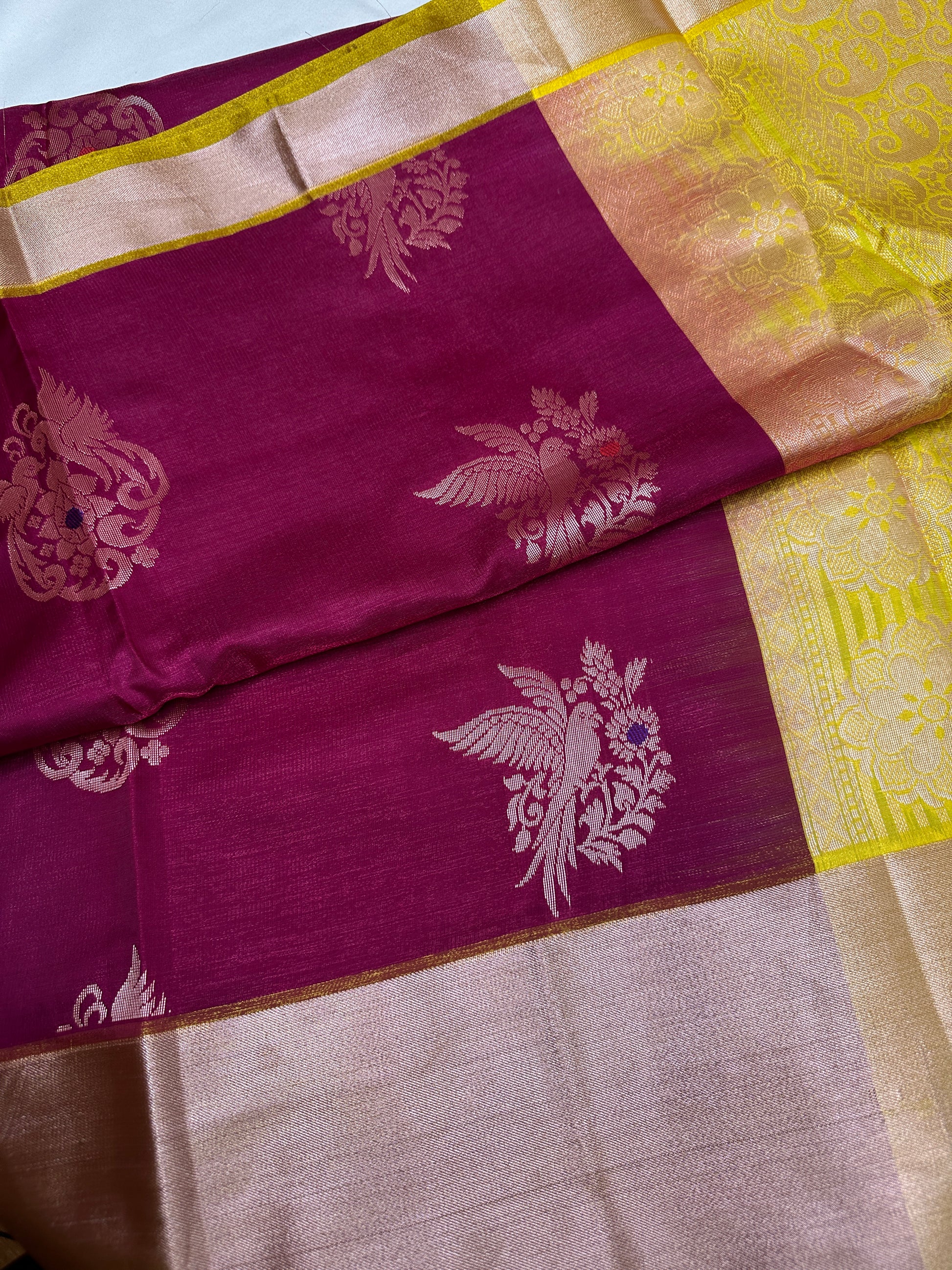 Semi Kanchi Pattu Pink Yellow Silk Saree - 
