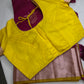Semi Kanchi Pattu Pink Yellow Silk Saree - 