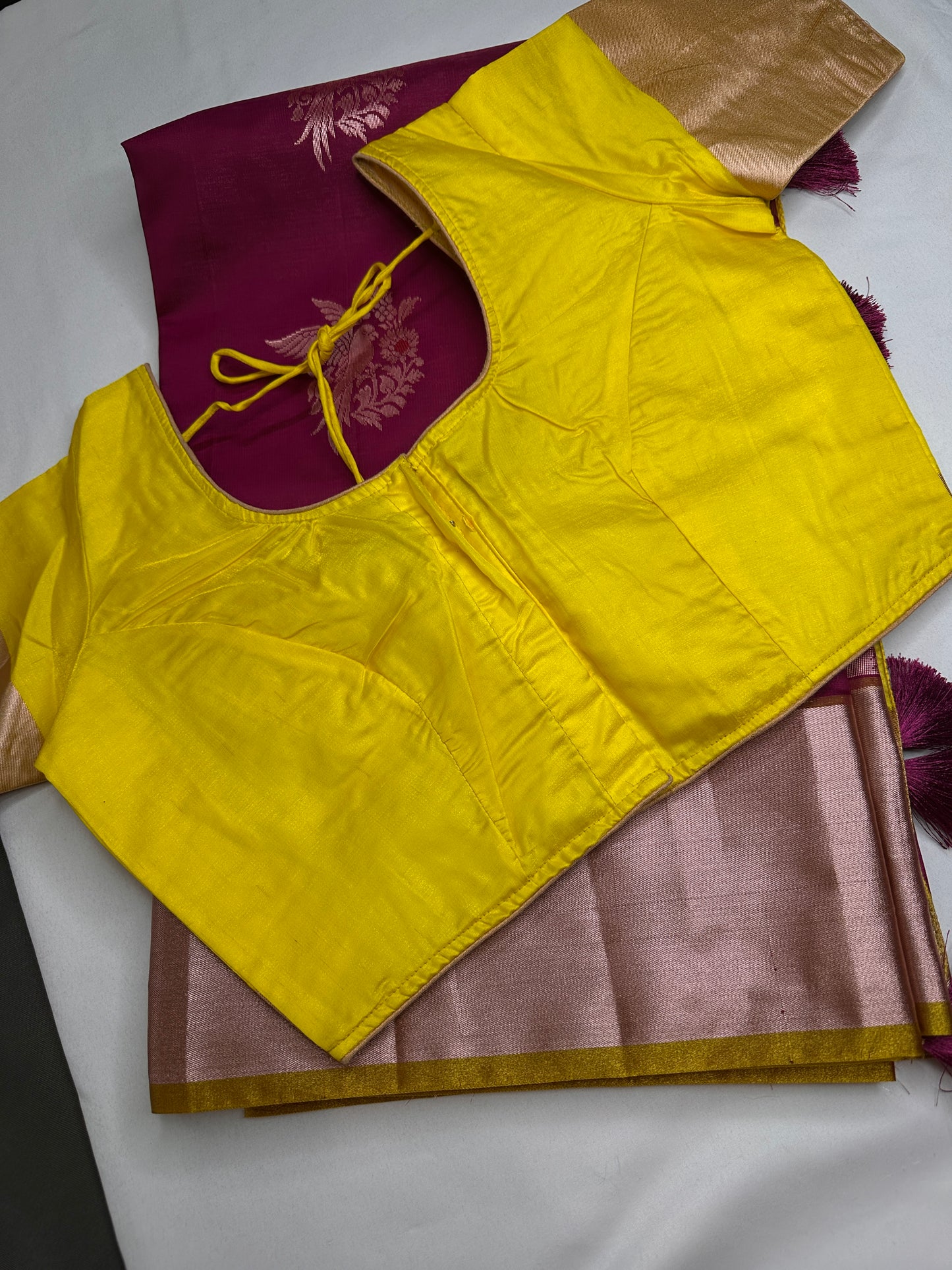 Semi Kanchi Pattu Pink Yellow Silk Saree - 