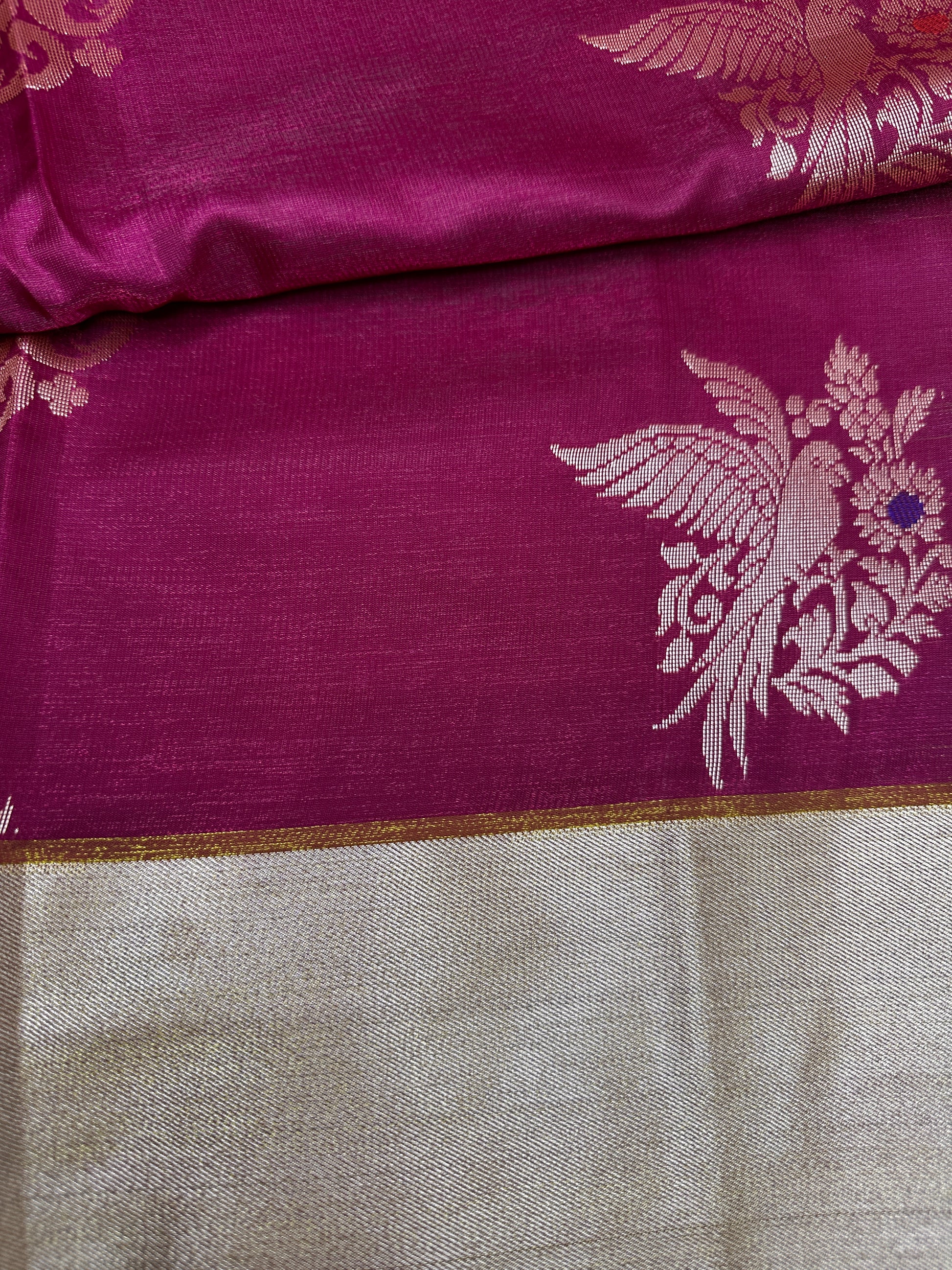Semi Kanchi Pattu Pink Yellow Silk Saree - 