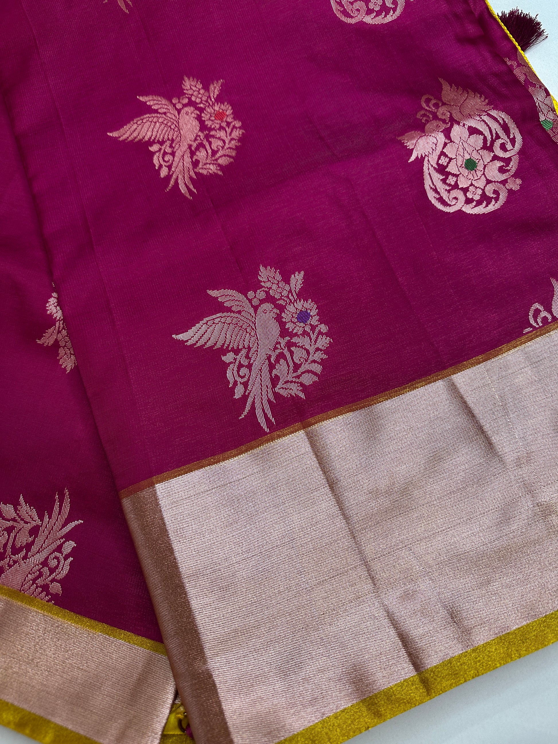 Semi Kanchi Pattu Pink Yellow Silk Saree - 