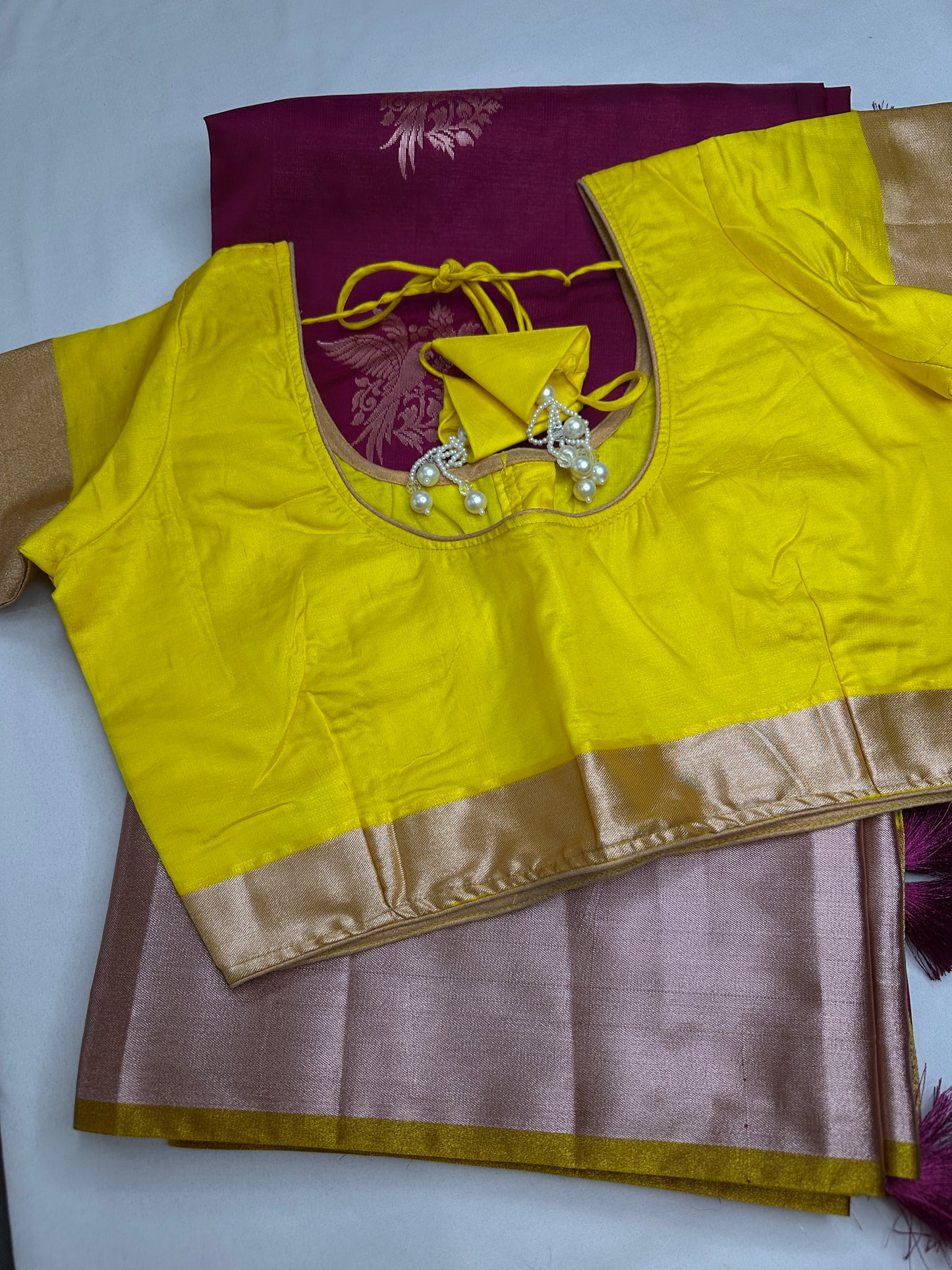Semi Kanchi Pattu Pink Yellow Silk Saree - 