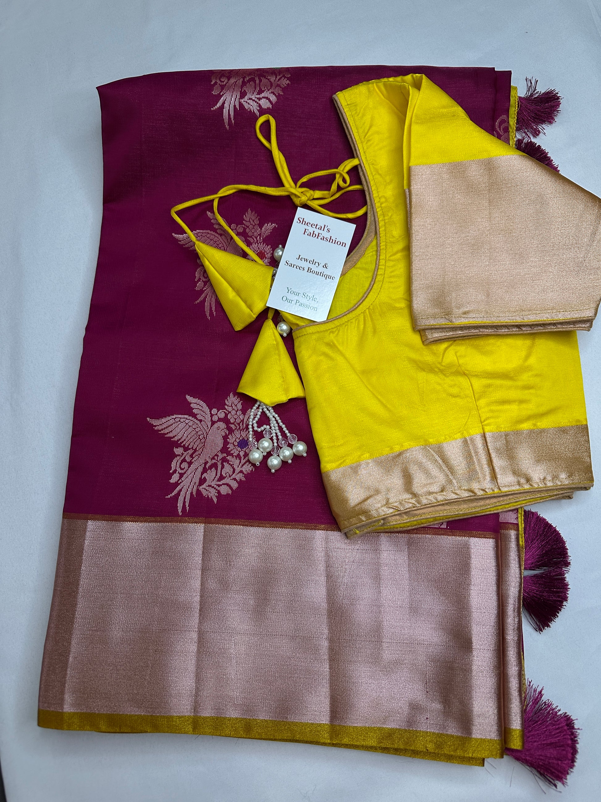 Semi Kanchi Pattu Pink Yellow Silk Saree - 
