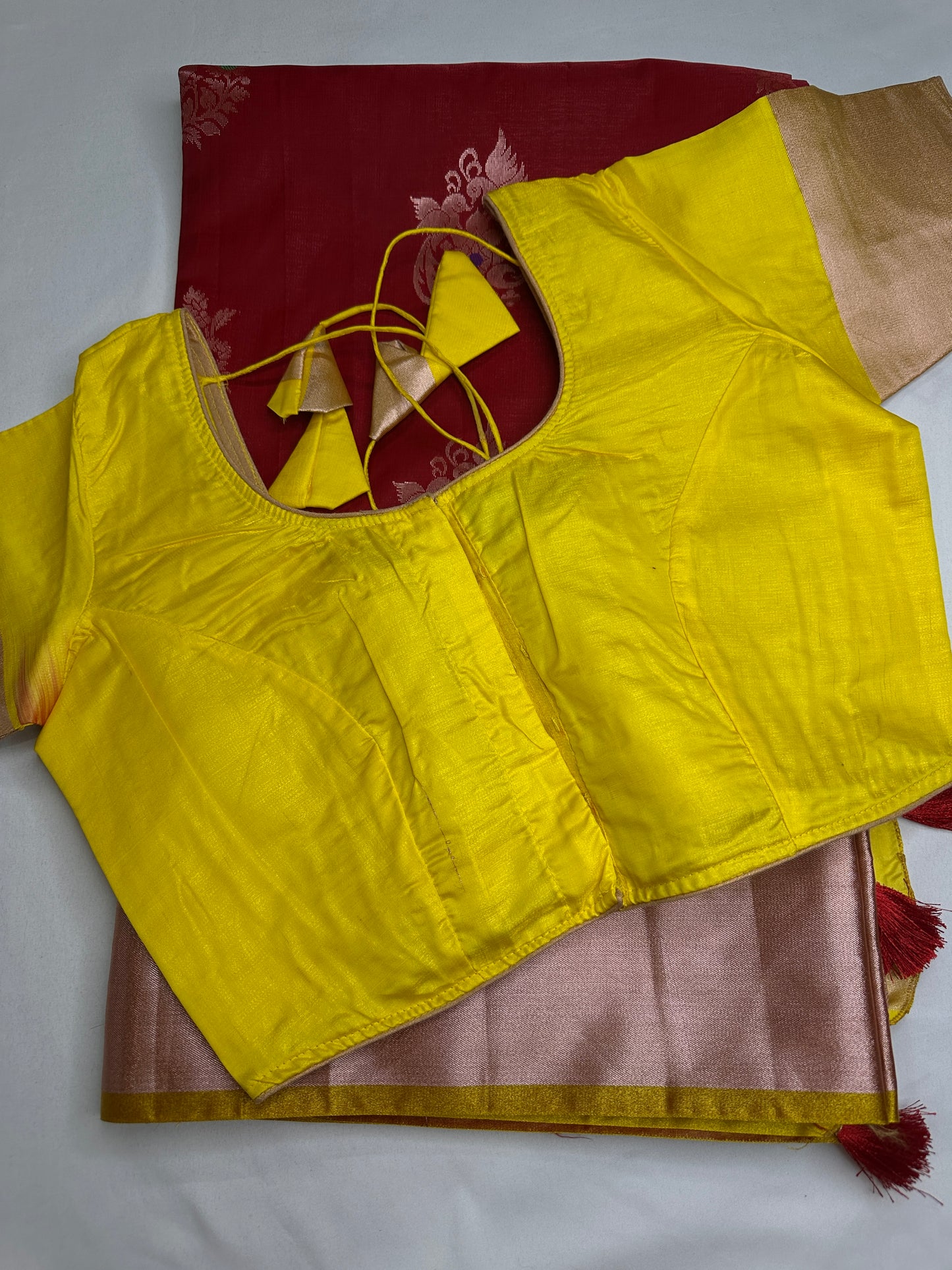Semi Kanchi Pattu Red Yellow Silk Saree - 