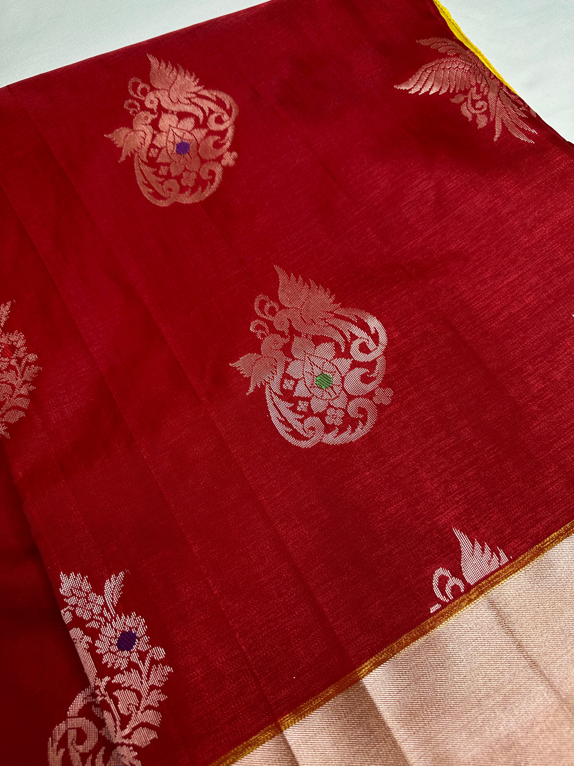 Semi Kanchi Pattu Red Yellow Silk Saree - 