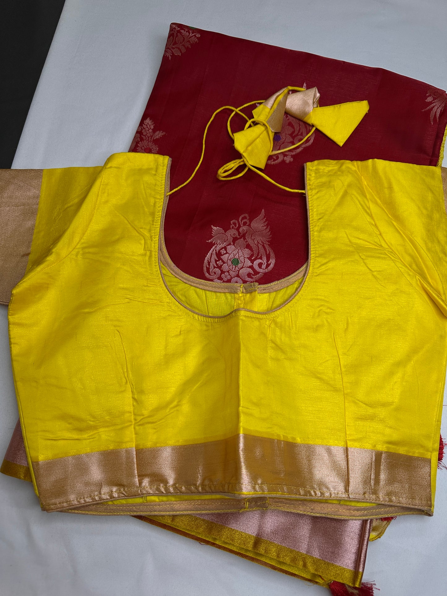 Semi Kanchi Pattu Red Yellow Silk Saree - 