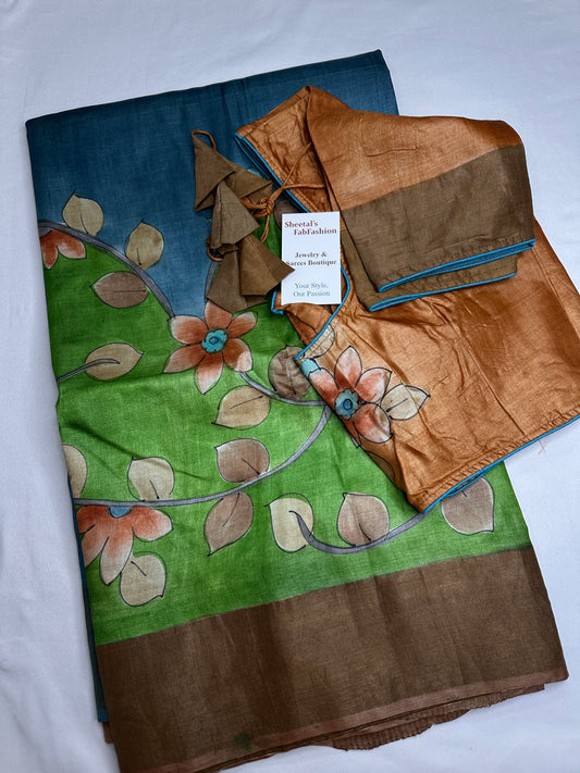 Pure Tussar Floral Printed Light Weight Saree - 