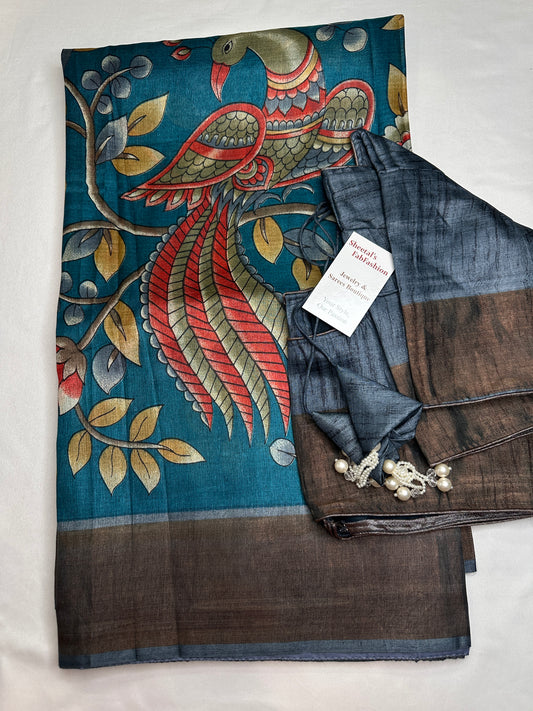 Pure Tussar Floral Printed Light Weight Saree - 