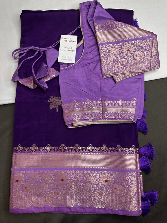 Purple Raw Mango Light Weight Silk Saree - 