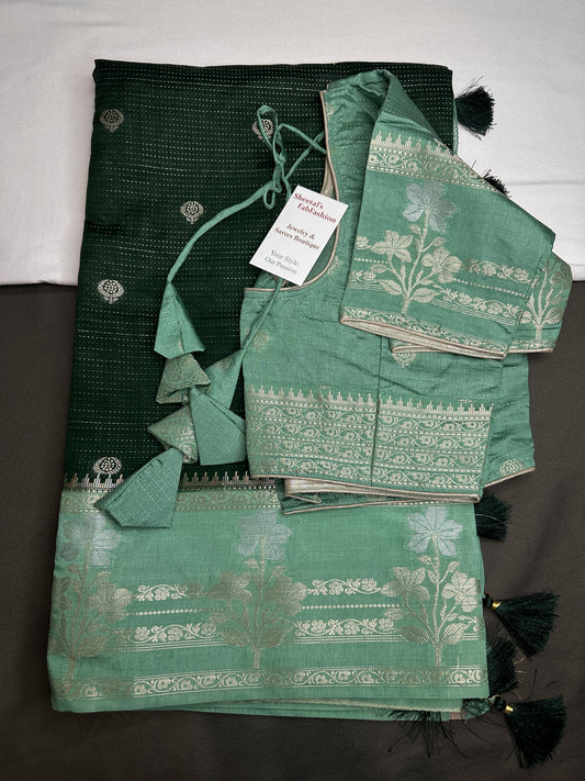 Green Raw Mango Light Weight Silk Saree - 