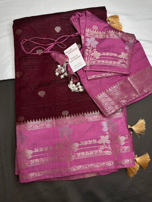 Plum Raw Mango Light Weight Silk Saree - 