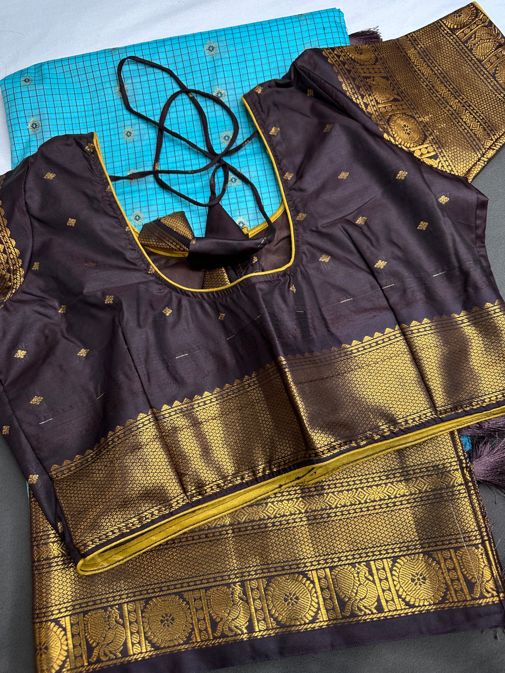 Semi Gadwal Checks Blue Plum Silk Saree - 