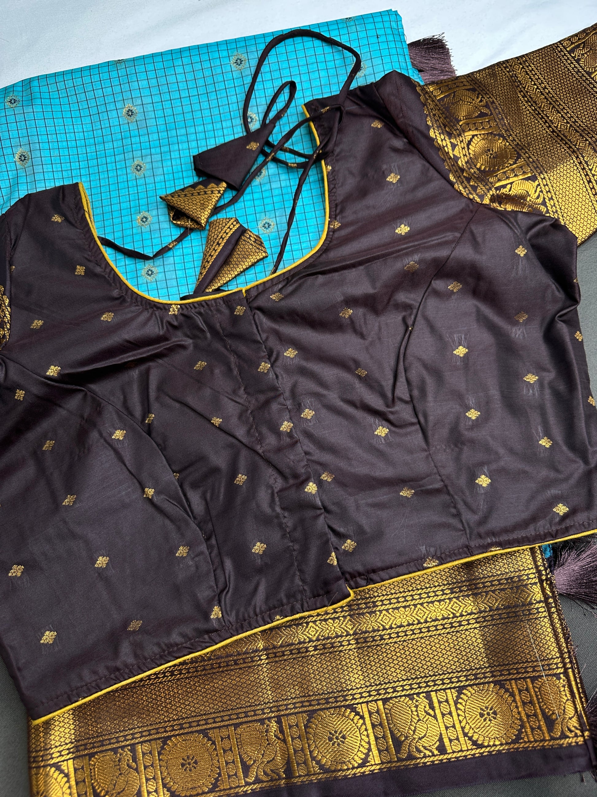 Semi Gadwal Checks Blue Plum Silk Saree - 
