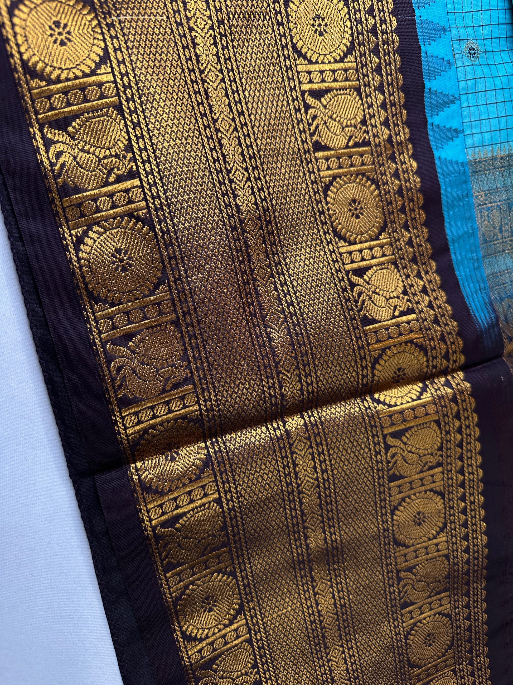 Semi Gadwal Checks Blue Plum Silk Saree - 