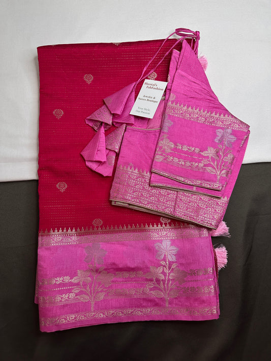 Pink Raw Mango Light Weight Silk Saree - 