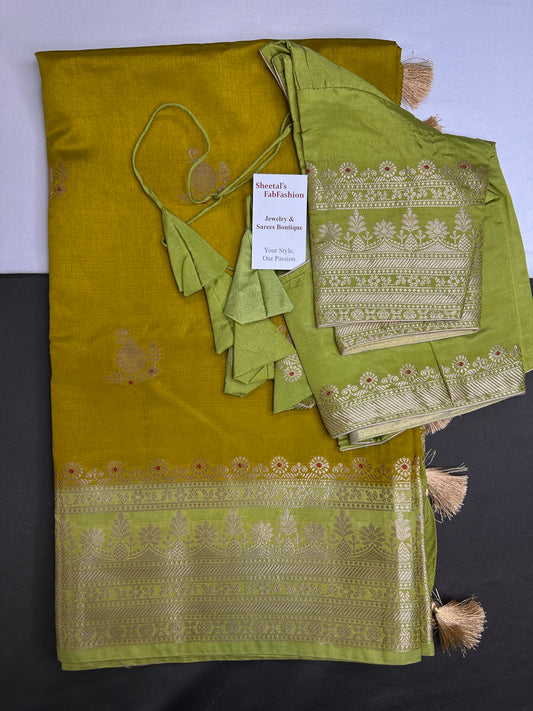 Green Raw Mango Light Weight Silk Saree - 