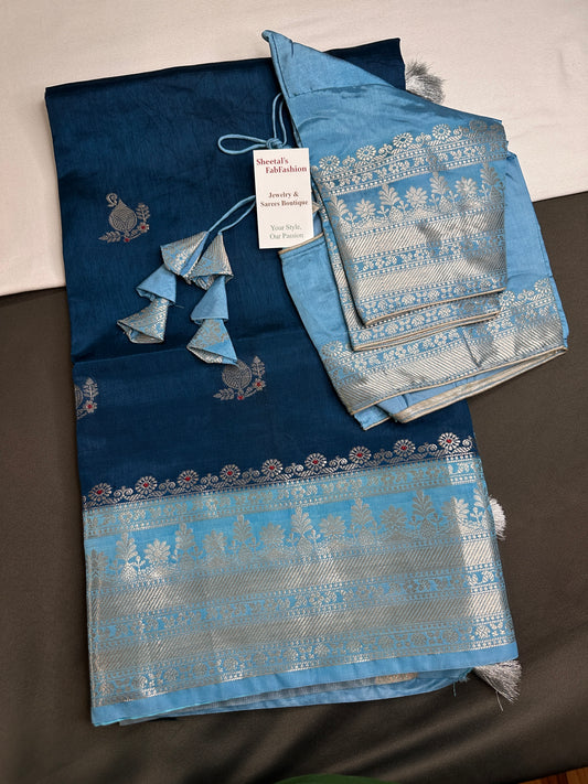 Blue Raw Mango Light Weight Silk Saree - 