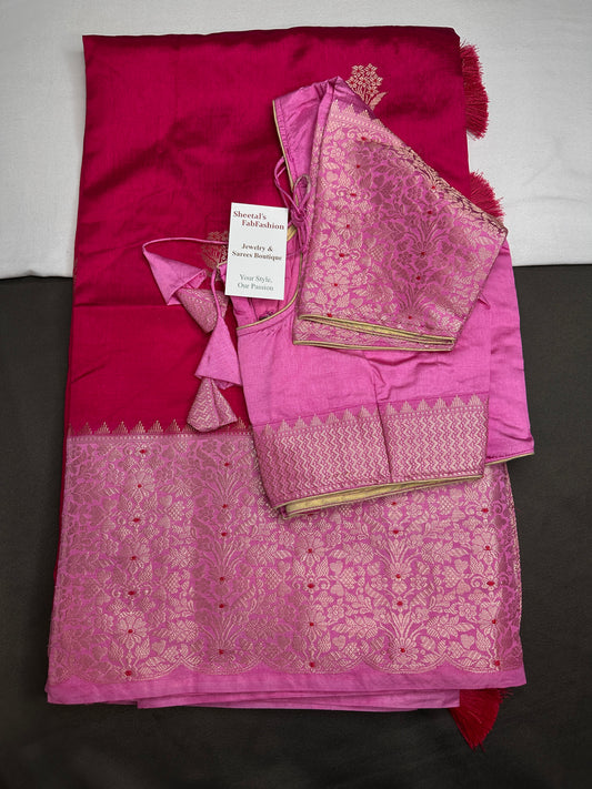 Pink Raw Mango Light Weight Silk Saree - 