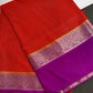 Banarsi Crepe Small Checks Orange Saree - 