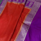 Banarsi Crepe Small Checks Orange Saree - 